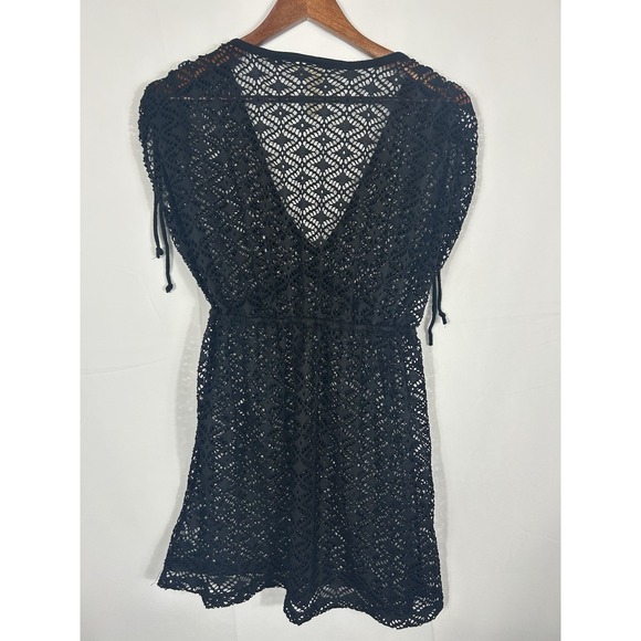 Y2K Crochet Open Knit Fairy Grunge Babydoll Top Tunic Size M Black Whimsigoth - Picture 3 of 8